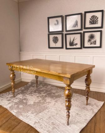 Dollhouse Dining Table, Modern Turned Leg Design 1:12 Scale