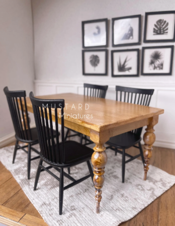 Dollhouse Dining Table, Modern Turned Leg Design 1:12 Scale