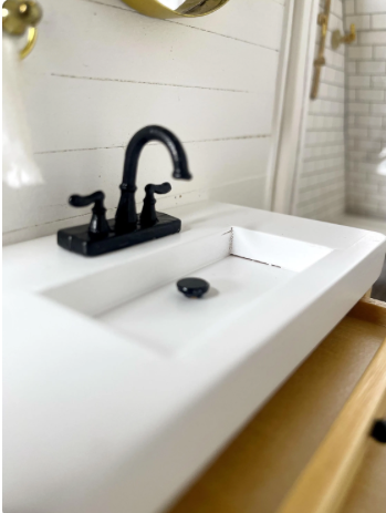 Dollhouse Miniature Single Bathroom Vanity, Black Faucet, 1:12 Scale