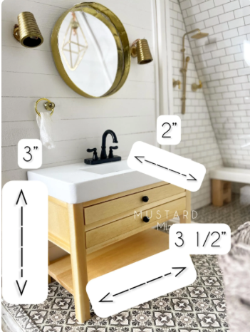 Dollhouse Miniature Single Bathroom Vanity, Black Faucet, 1:12 Scale