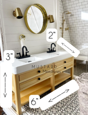 Dollhouse Double Vanity, Black Faucet, Functioning drawers,  1:12 Scale
