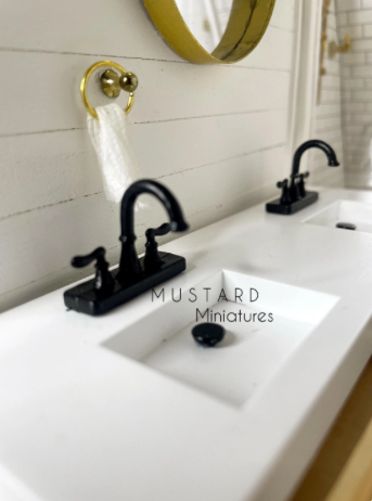 Dollhouse Double Vanity, Black Faucet, Functioning drawers,  1:12 Scale