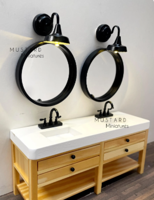 Dollhouse Miniature Black Round Mirror: 1/12 Scale Wall Mirror