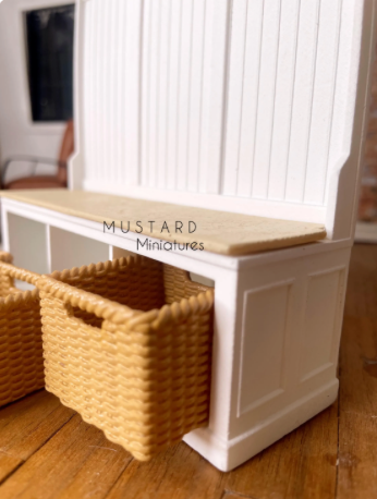 Dollhouse Hall tree with bench, baskets, plant, book included 1:12 Scale