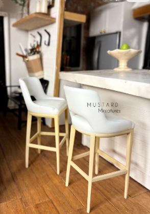 Dollhouse Modern High Barstool, Modern Miniatures, Tan white
