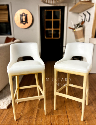 Dollhouse Modern High Barstool, Modern Miniatures, Tan white