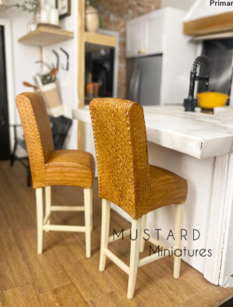 Dollhouse BraidedHigh Barstool, Modern Miniatures, Tan white