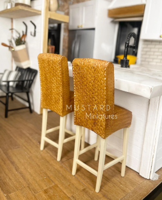 Dollhouse BraidedHigh Barstool, Modern Miniatures, Tan white