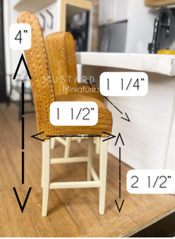 Dollhouse BraidedHigh Barstool, Modern Miniatures, Tan white