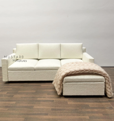 Dollhouse Miniature, Beige Sectional Sofa or Knit Throw 1:12 Scale