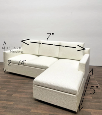 Dollhouse Miniature, Beige Sectional Sofa or Knit Throw 1:12 Scale