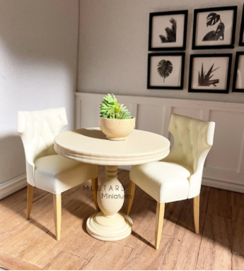 Dollhouse Miniature Calderon Dinning Chair, Dollhouse Dining Chapman table, 1:12 Scale