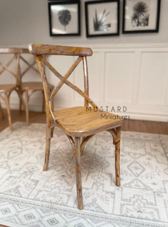 Dollhouse Dining Set, Modern Distressed X Back Chairs, Dining Table 1:12 Scale