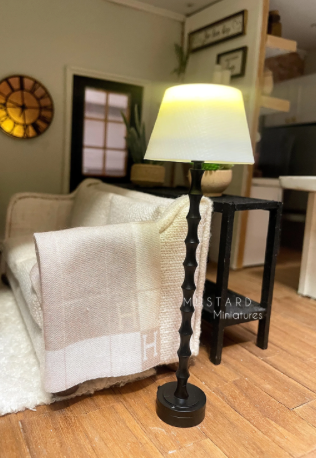 1:12 Scale Dollhouse Black Bamboo Floor Lamp, Battery Operated