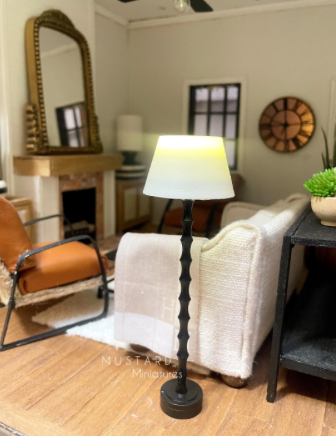 1:12 Scale Dollhouse Black Bamboo Floor Lamp, Battery Operated
