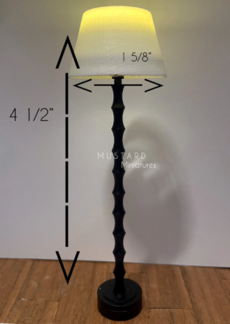 1:12 Scale Dollhouse Black Bamboo Floor Lamp, Battery Operated