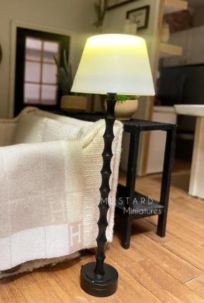1:12 Scale Dollhouse Black Bamboo Floor Lamp, Battery Operated