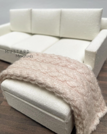 Dollhouse Modern Miniature Rib Knit Beige Throw Blanket, 1:12 scale,  Accent Decor