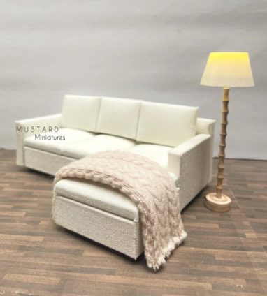 Dollhouse Modern Miniature Rib Knit Beige Throw Blanket, 1:12 scale,  Accent Decor