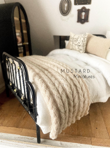 Dollhouse Modern Miniature Cable Knit Throw Blanket, Beige, Accent Decor 1:12 scale