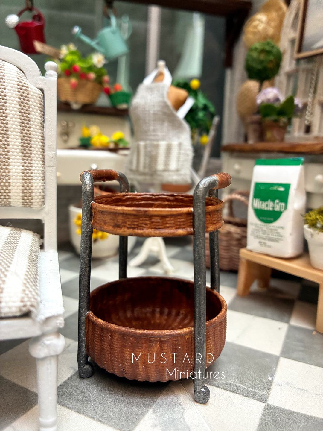 Dollhouse "Rolling" Wicker Table Cart