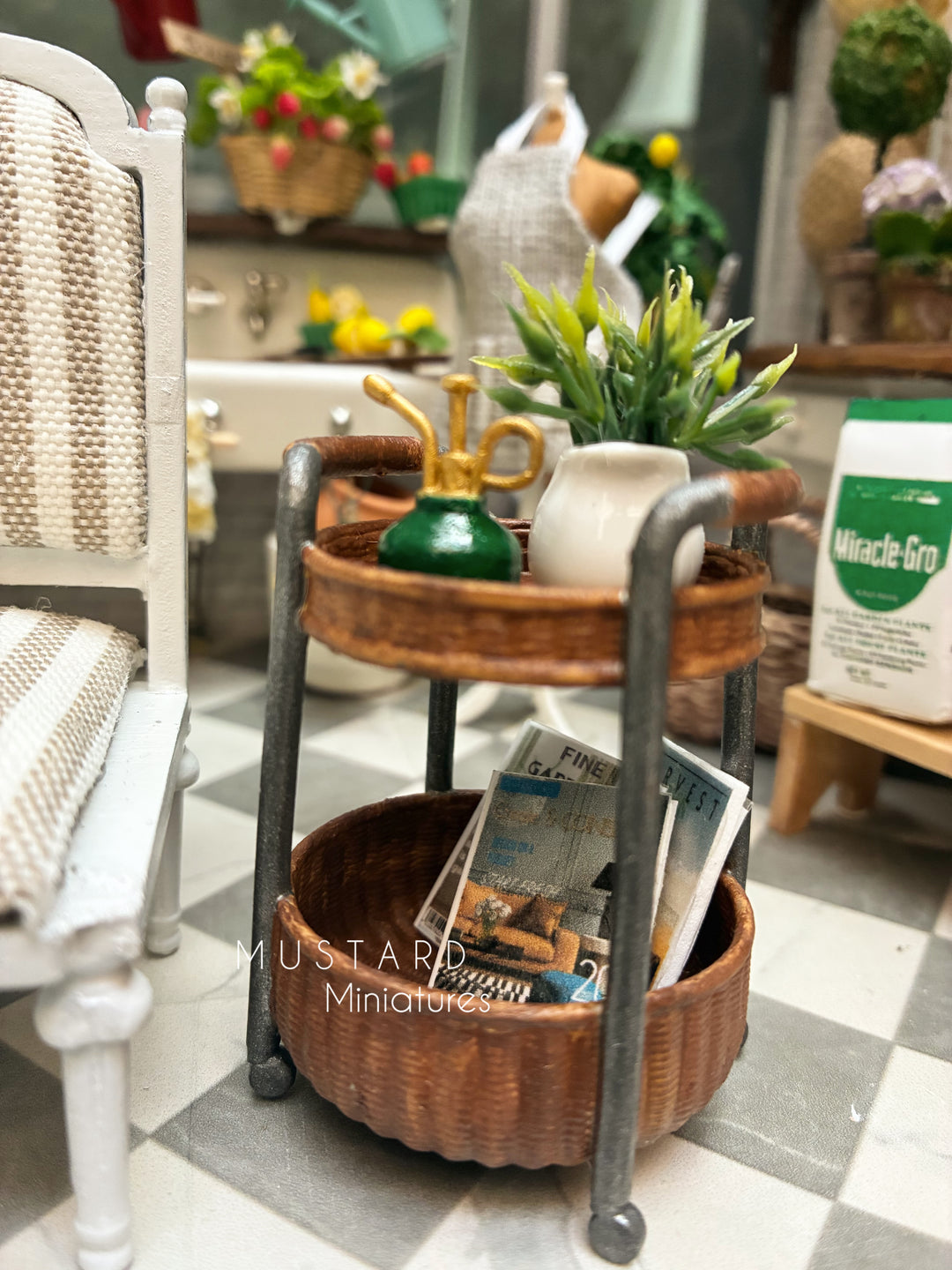 Dollhouse "Rolling" Wicker Table Cart