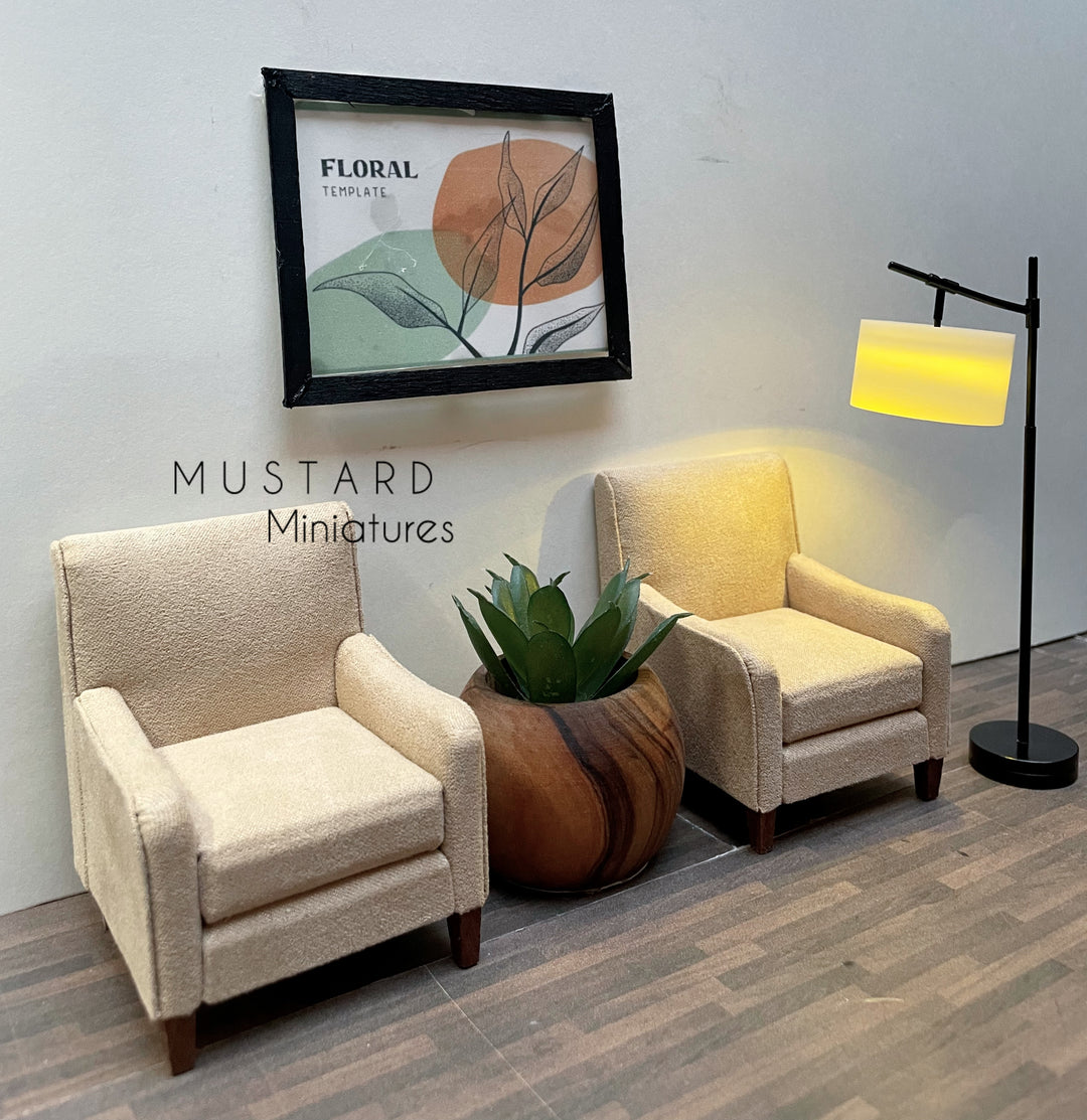 1:12 Scale Dollhouse Brown Arm Chair, Modern Miniatures