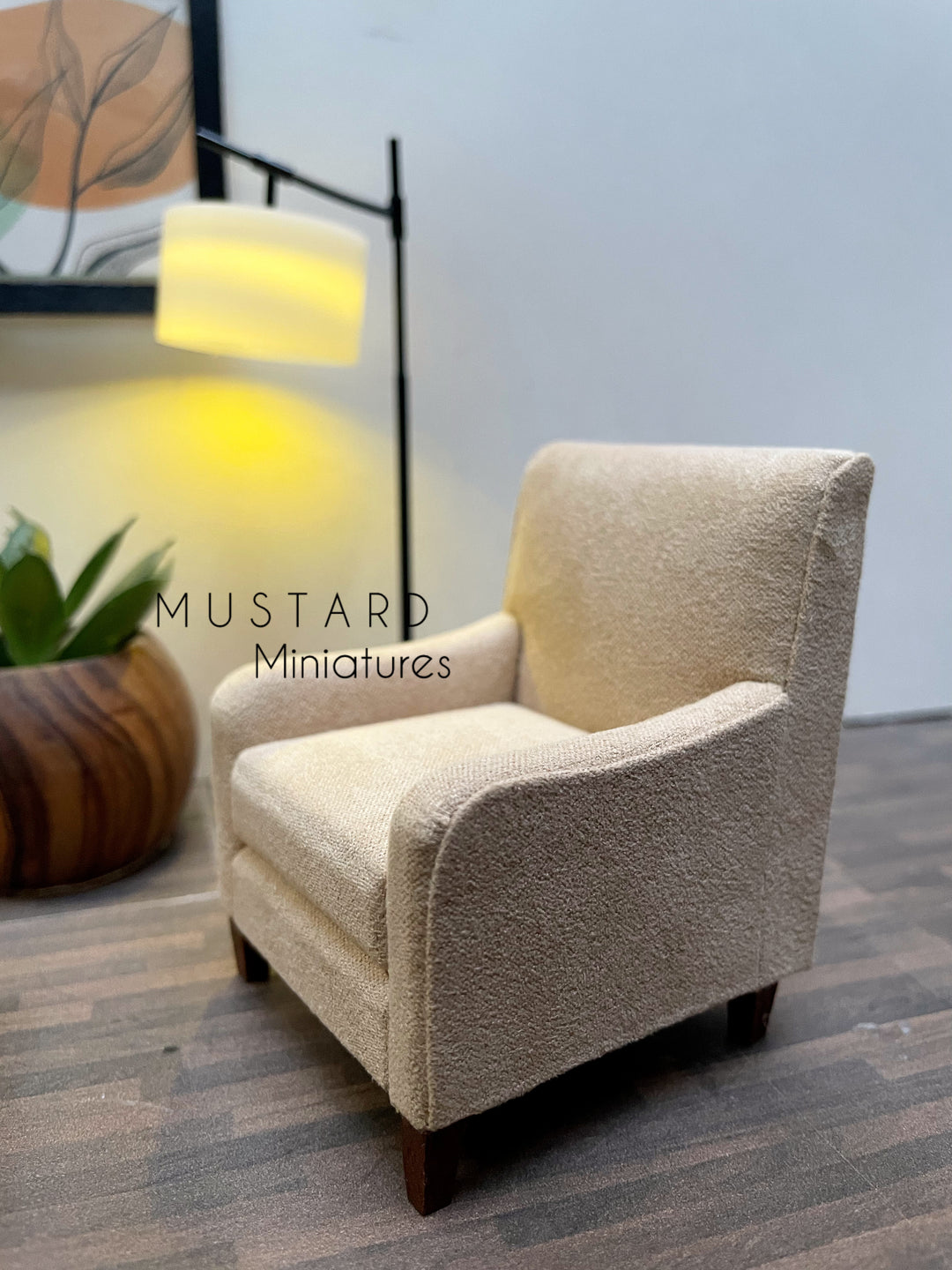 1:12 Scale Dollhouse Brown Arm Chair, Modern Miniatures