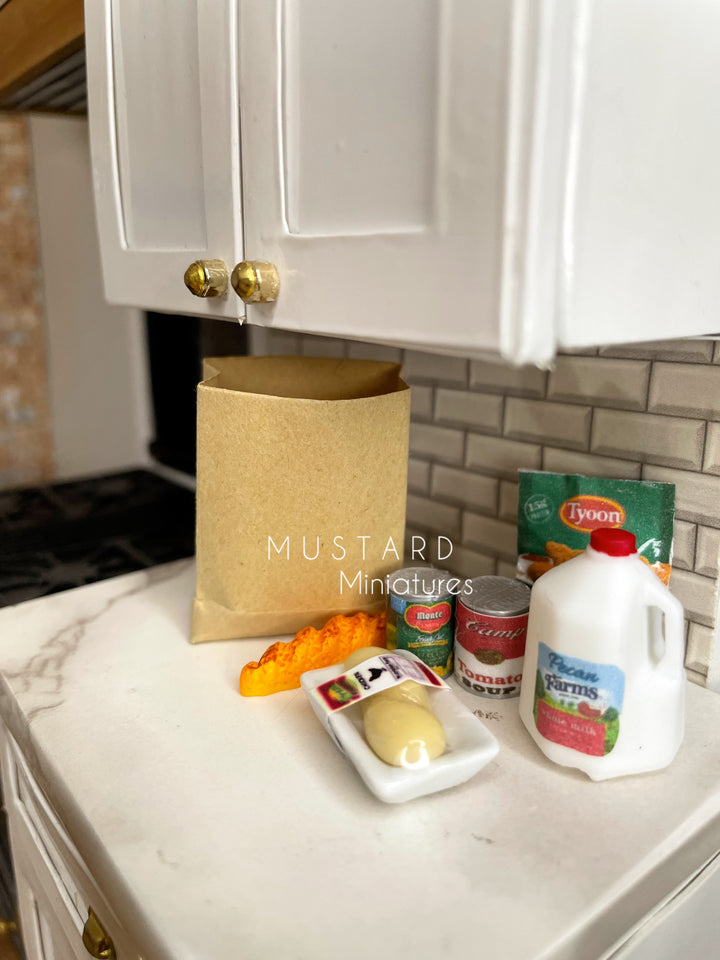 Dollhouse Miniature Groceries, Miniature Food, Milk Meat, Bread, Can Goods