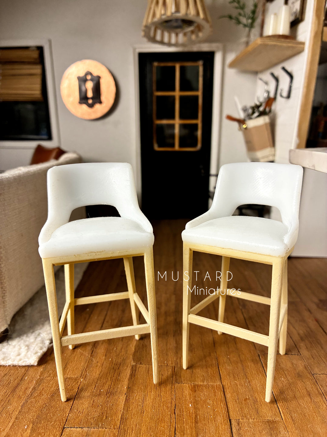 Dollhouse Modern High Barstool, Modern Miniatures, Tan white