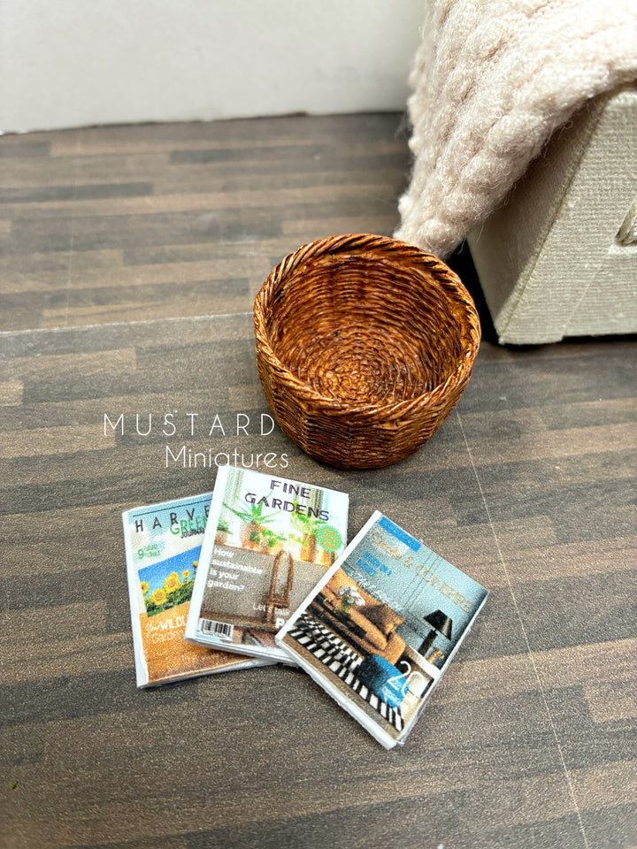 Dollhouse Miniature Round Faux "Woven" Basket: Modern Dollhouse Accessory