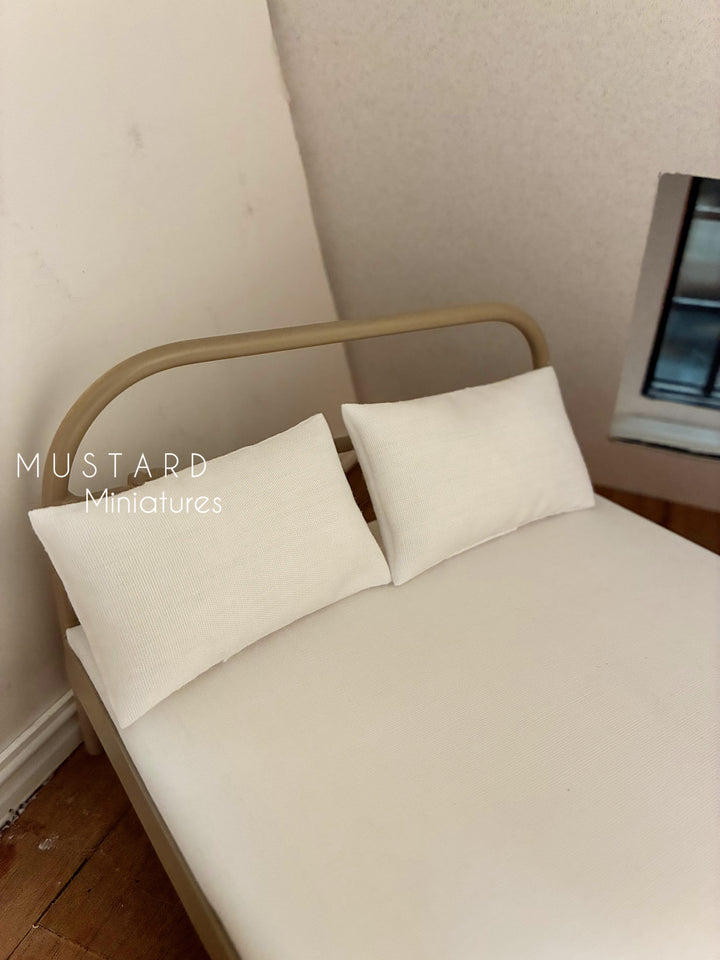 Light brown Dollhouse Bed Frame or Mattress with pillows, Modern Miniatures 1:12 Scale