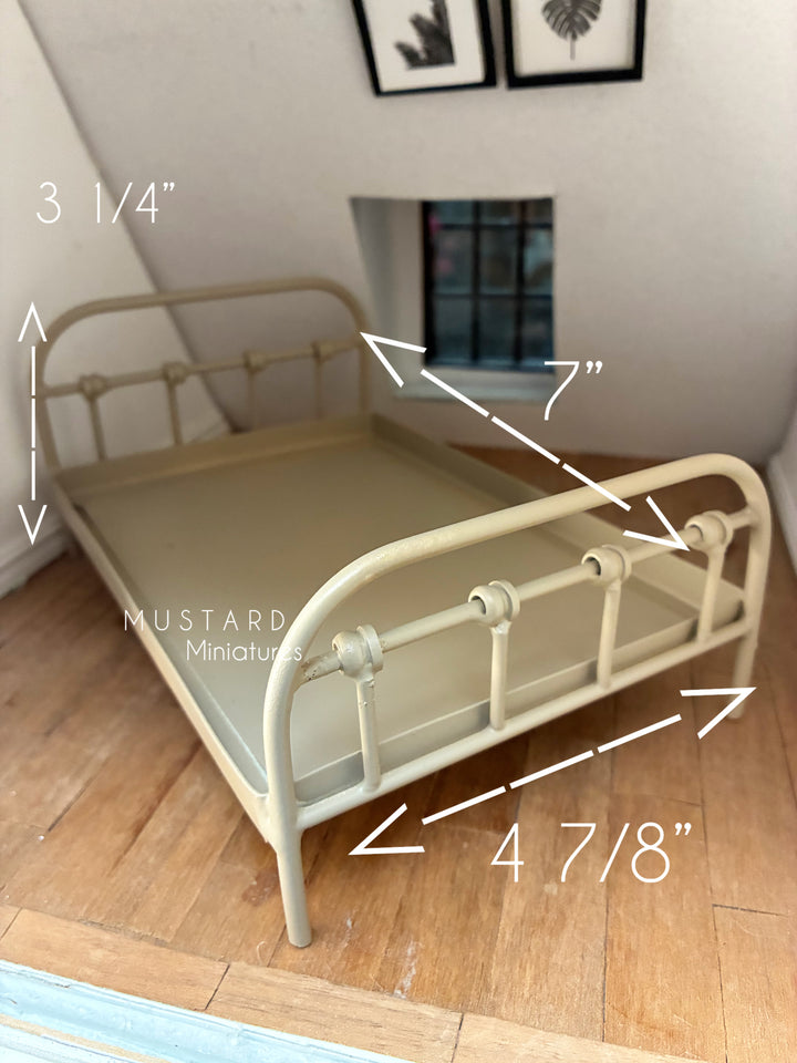 Light brown Dollhouse Bed Frame or Mattress with pillows, Modern Miniatures 1:12 Scale
