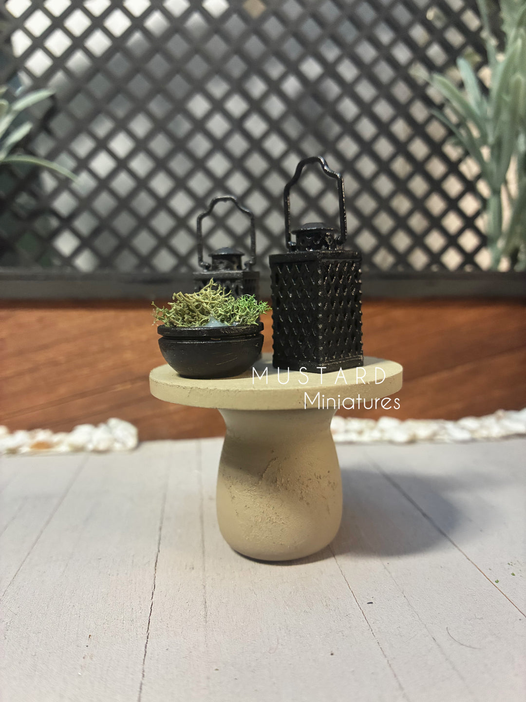 1:12 Scale Dollhouse Almond Color Adirondack Chairs or table with lantern plant