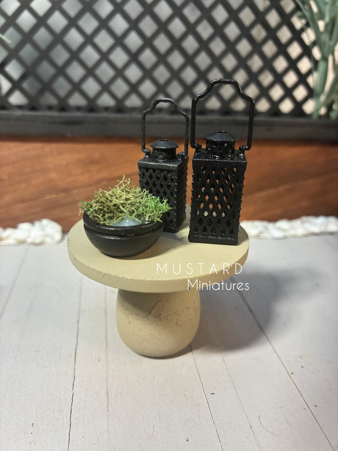 1:12 Scale Dollhouse Almond Color Adirondack Chairs or table with lantern plant