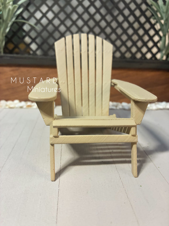 1:12 Scale Dollhouse Almond Color Adirondack Chairs or table with lantern plant