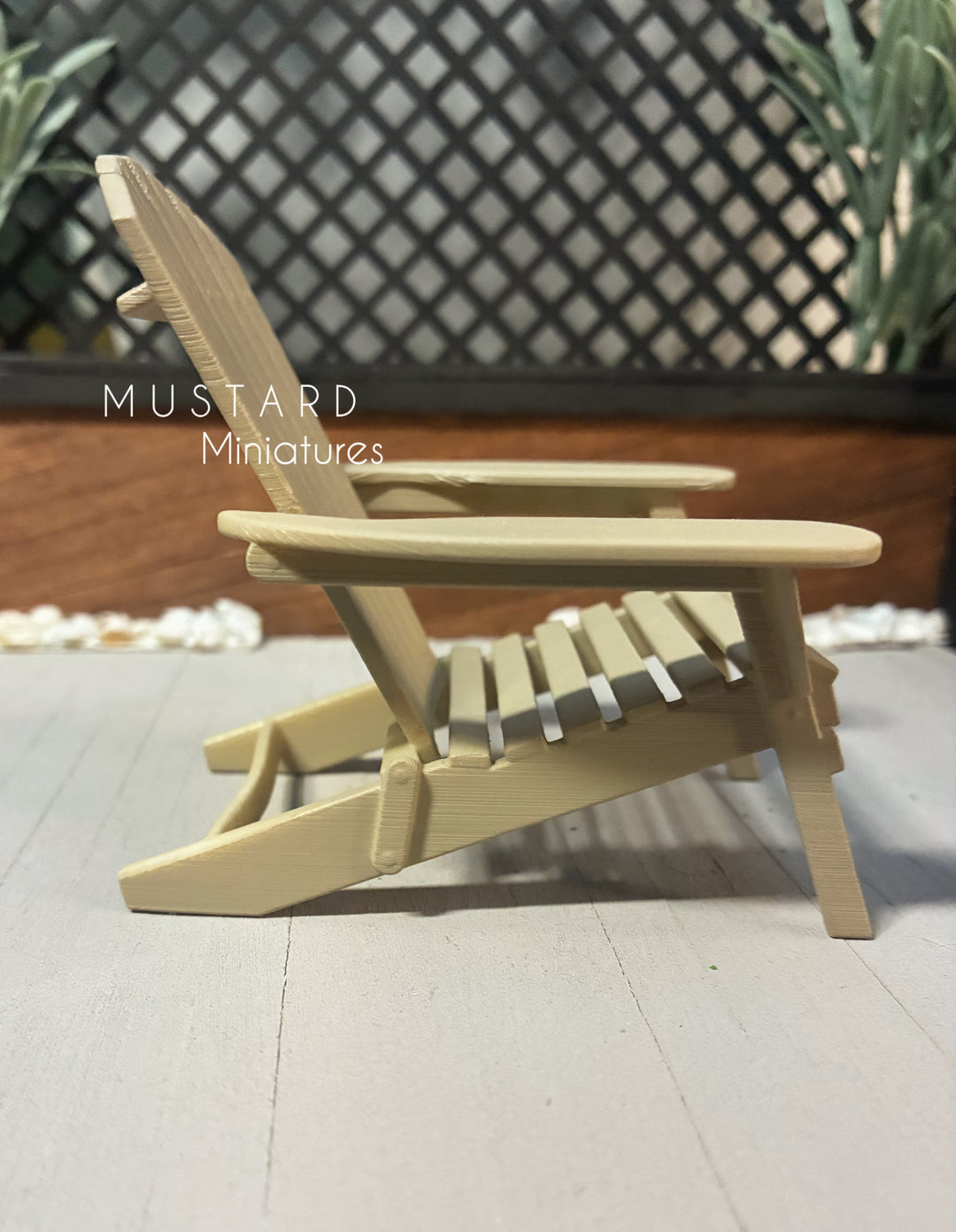 1:12 Scale Dollhouse Almond Color Adirondack Chairs or table with lantern plant