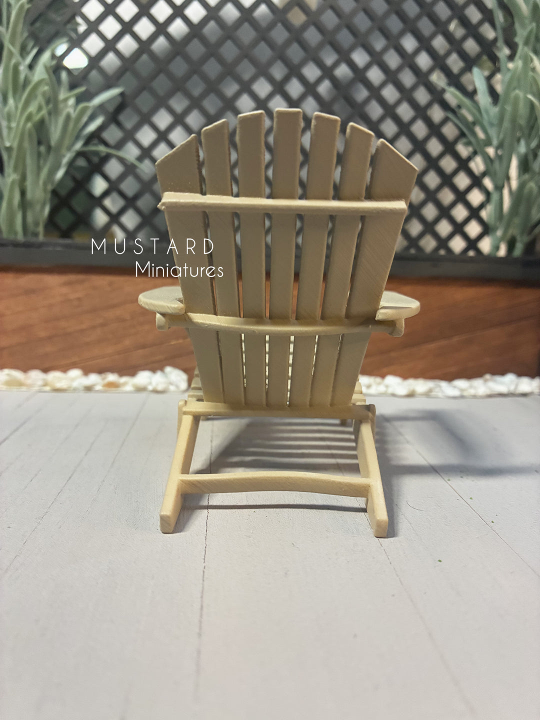 1:12 Scale Dollhouse Almond Color Adirondack Chairs or table with lantern plant