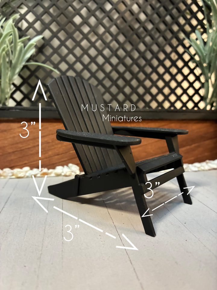 1:12 Scale Dollhouse Black Adirondack Chairs or table with lantern plant