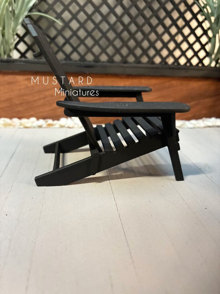 1:12 Scale Dollhouse Black Adirondack Chairs or table with lantern plant