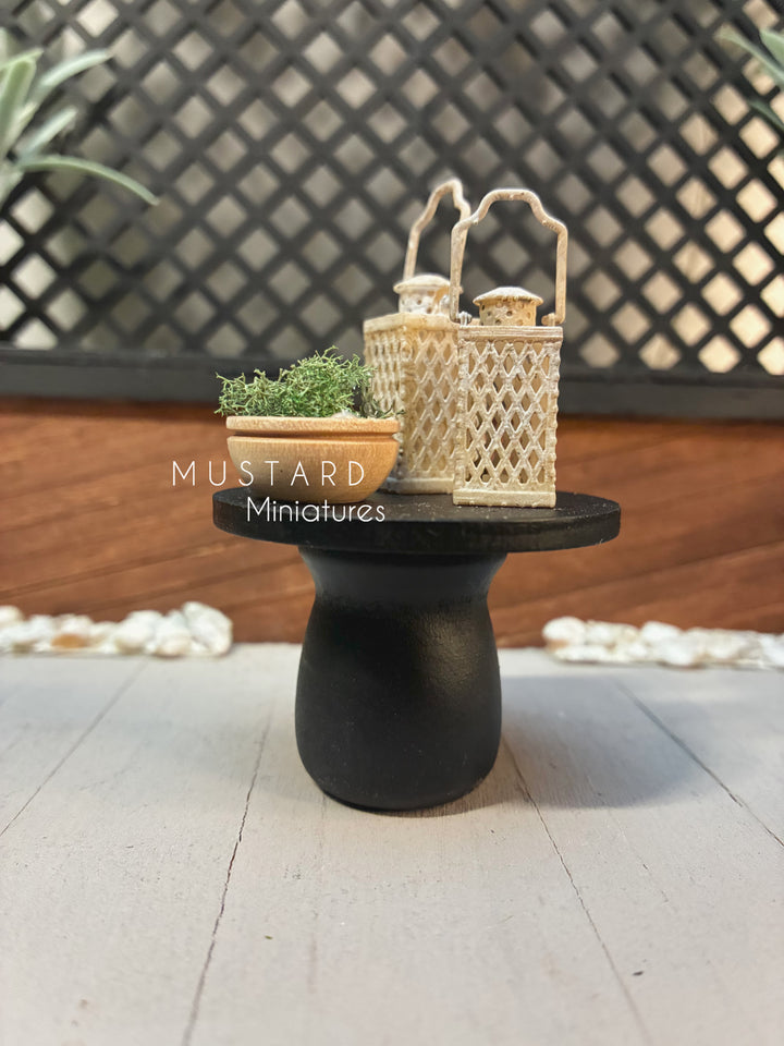 1:12 Scale Dollhouse Black Adirondack Chairs or table with lantern plant