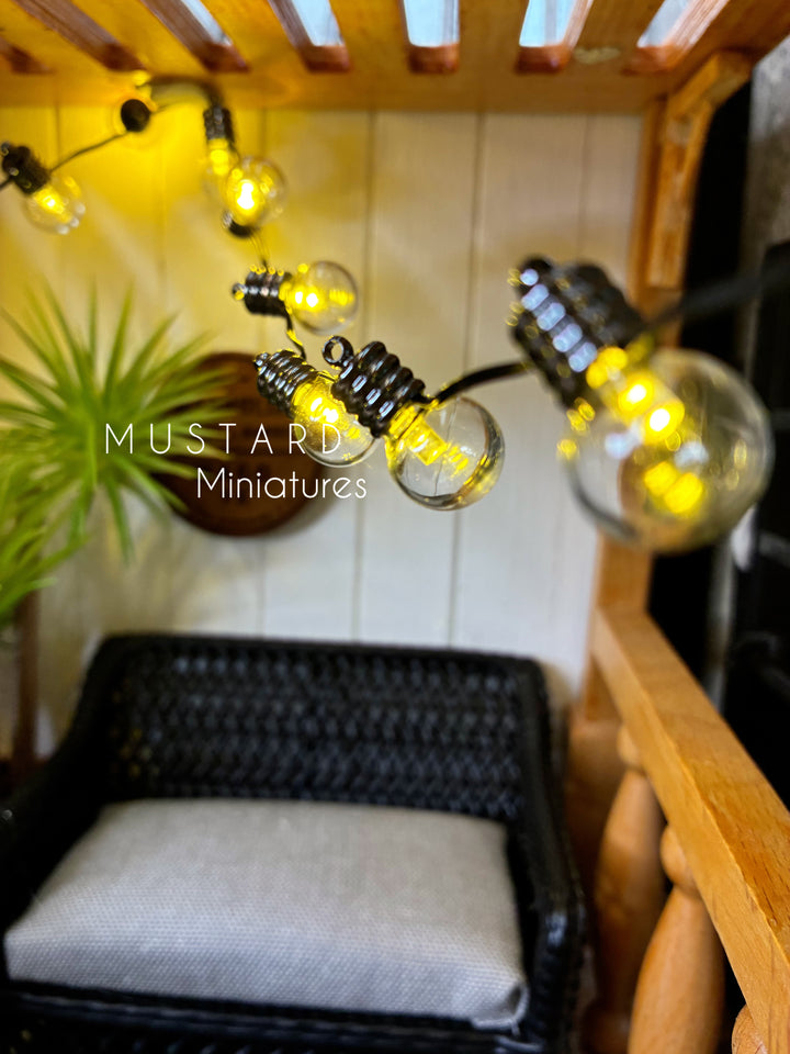 Dollhouse Miniature Patio Lights, Battery Operated, Strand of 16 lights