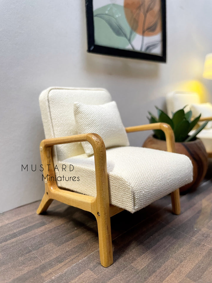 1:12 Scale Dollhouse Square Wood legs Accent Chair, Modern Miniatures