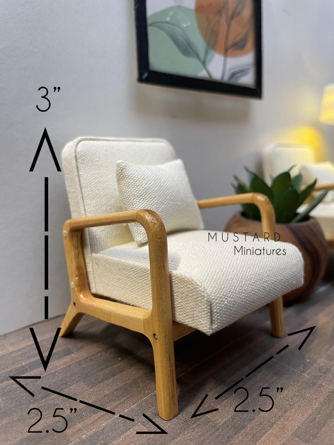 1:12 Scale Dollhouse Square Wood legs Accent Chair, Modern Miniatures