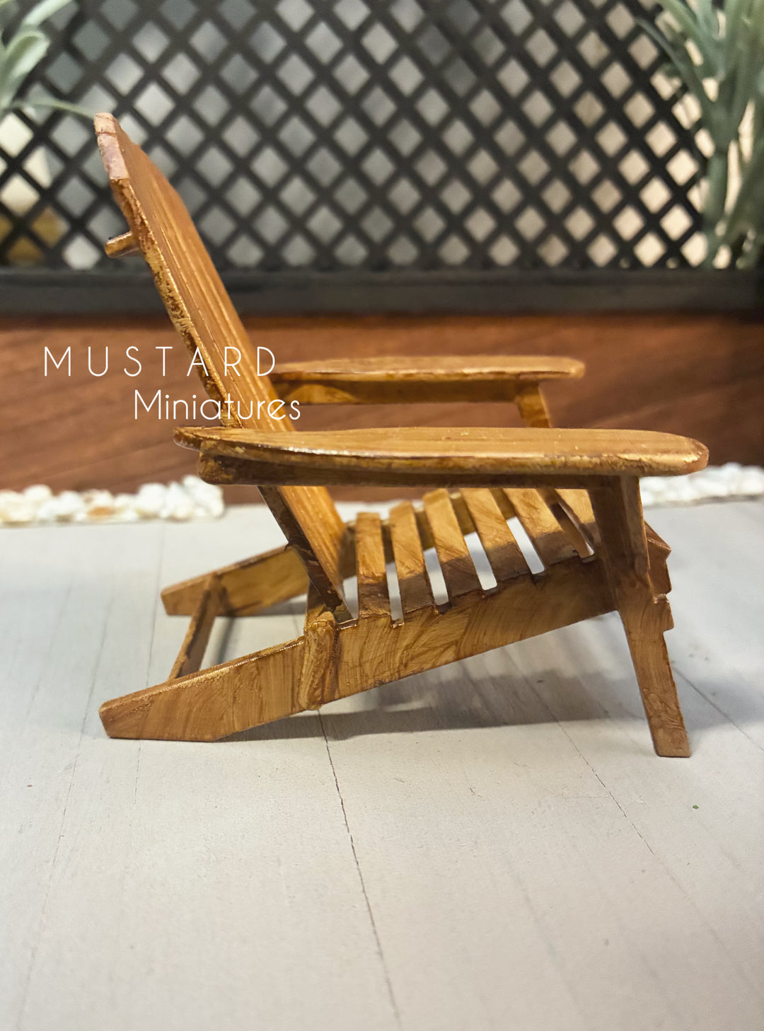 1:12 Scale Dollhouse Brown Adirondack Chairs or table with lantern plant