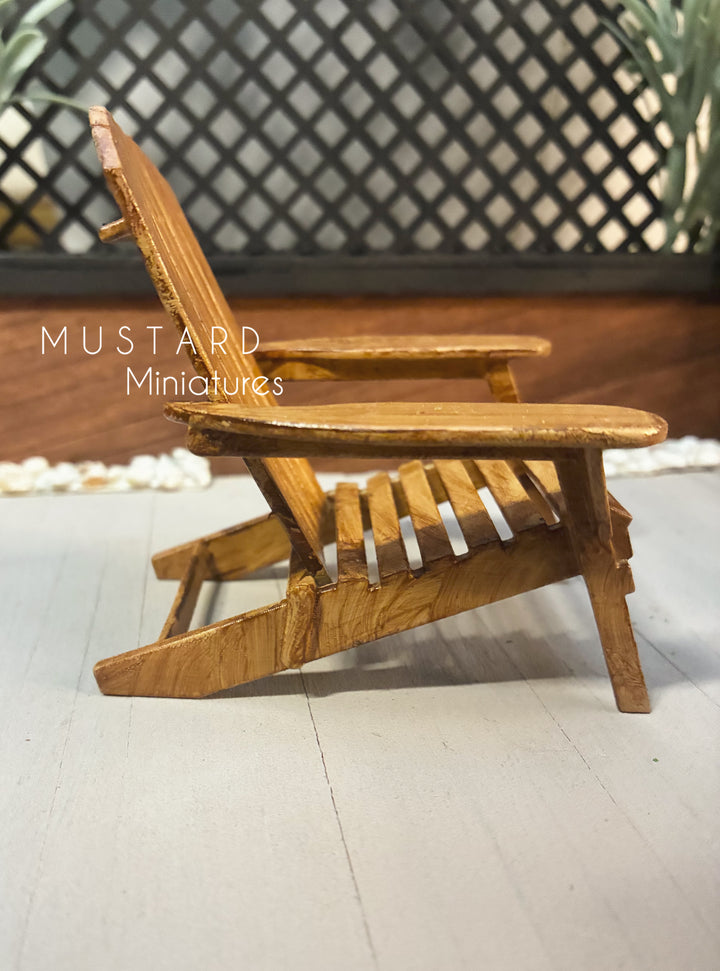 1:12 Scale Dollhouse Brown Adirondack Chairs or table with lantern plant