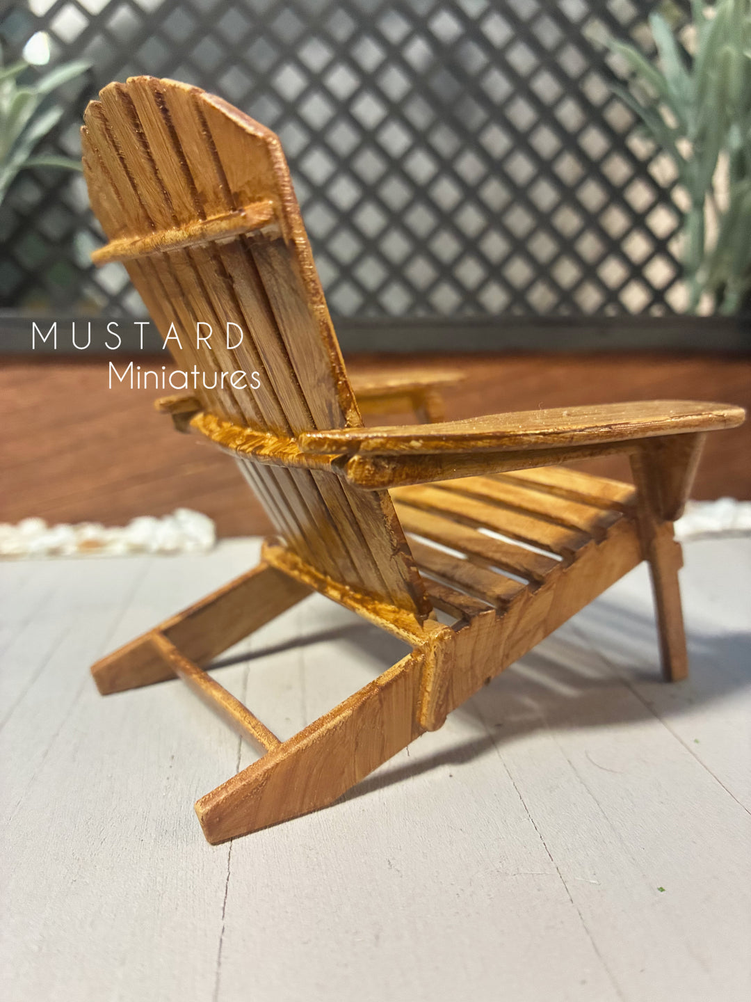 1:12 Scale Dollhouse Brown Adirondack Chairs or table with lantern plant