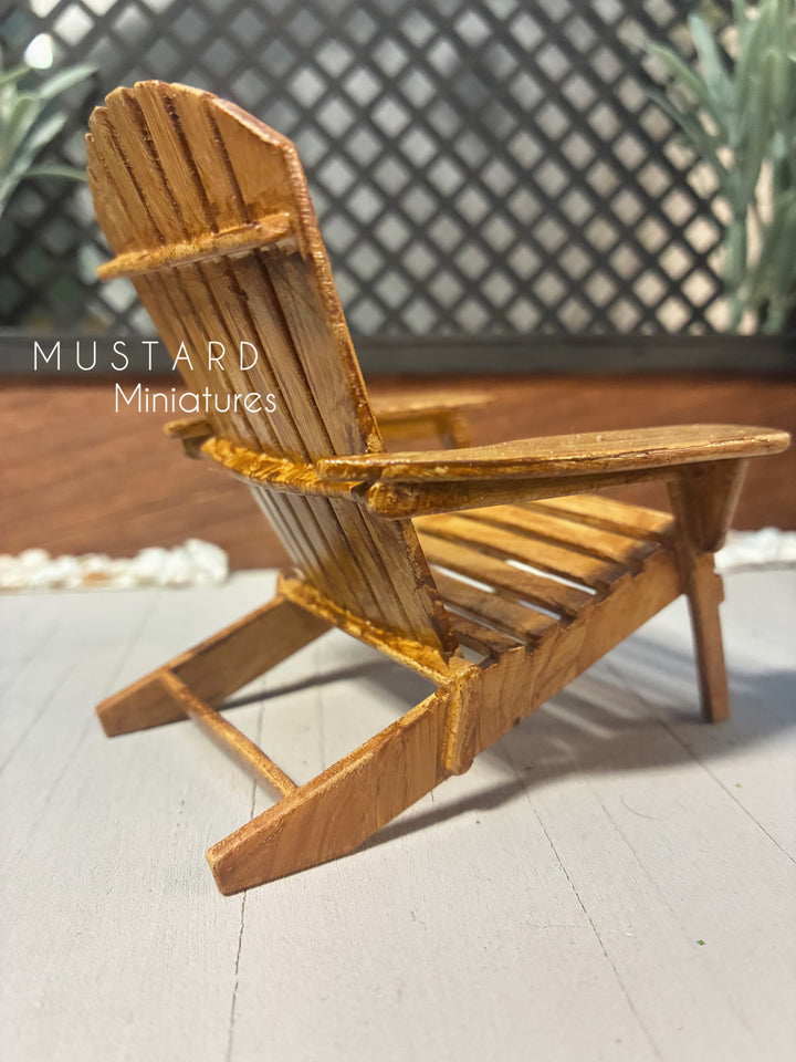 1:12 Scale Dollhouse Brown Adirondack Chairs or table with lantern plant