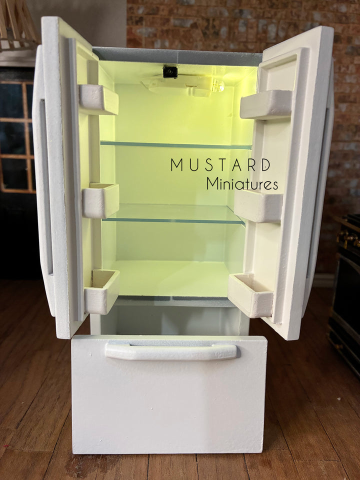 1:12 Scale Dollhouse Miniature White Refrigerator with operating light