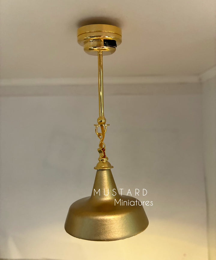 1:12 Dollhouse Farmhouse Battery Operated Lamp, Modern Funnel Light Gold